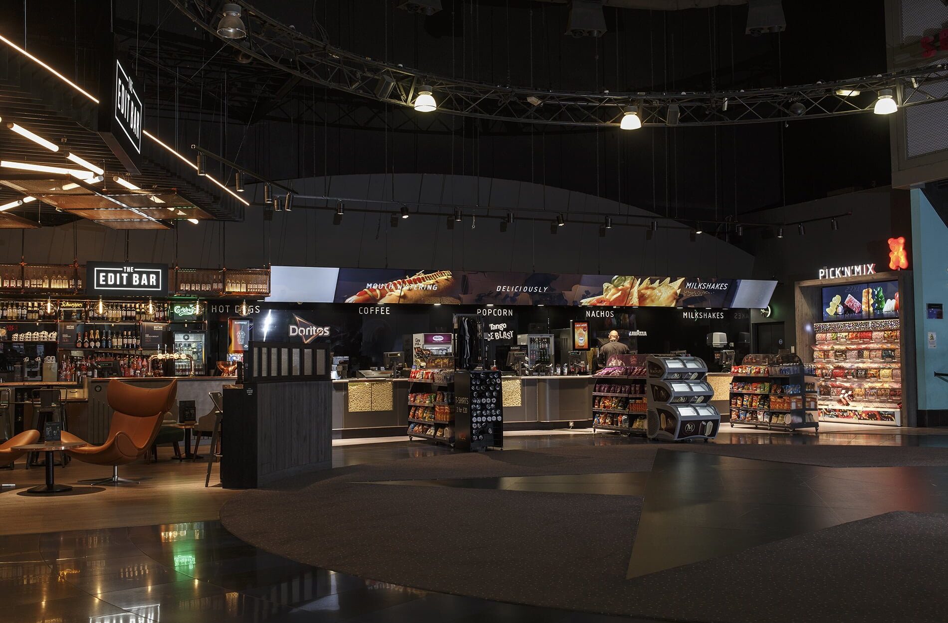 Snacks and refreshment counters next to The Edit Bar at Vue Finchley road location