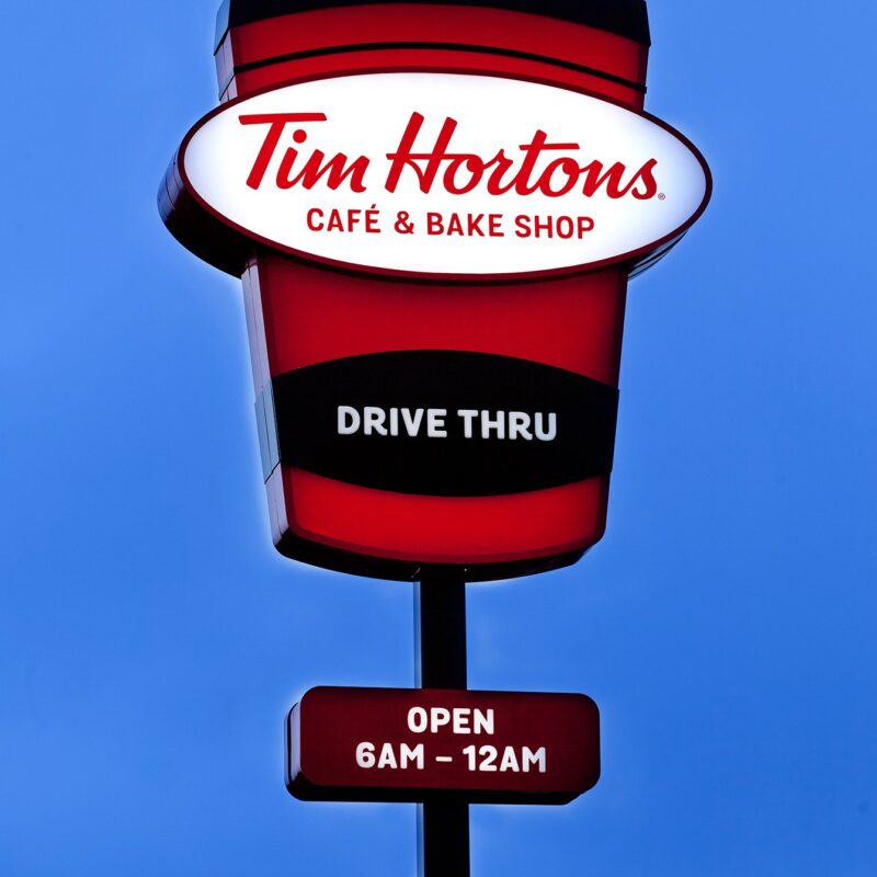 large illuminated coffee cup for tim hortons drive thru