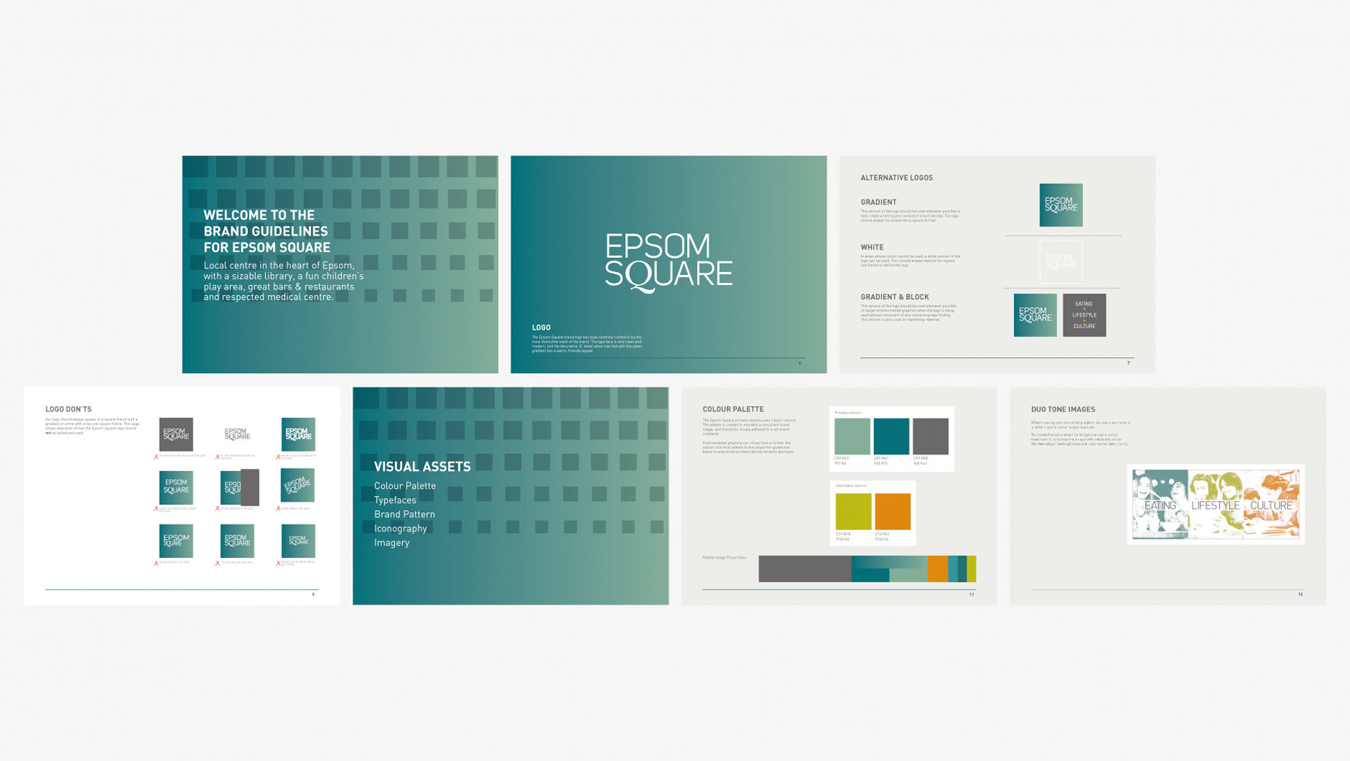 Epsom Square shopping centre brand guidelines Beyond London Eposom Square Shopping Centre Retail Design Asset Enhancement Brand Identity Signage & Wayfinding Customer Experience design