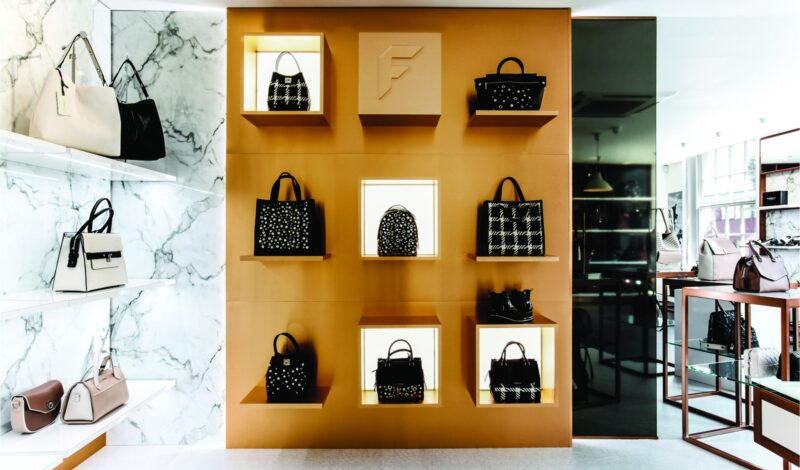 Handbag display in Fiorelli showroom