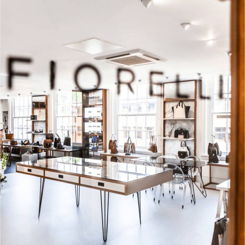 Mirror reflecting Fiorelli showroom of bag displays