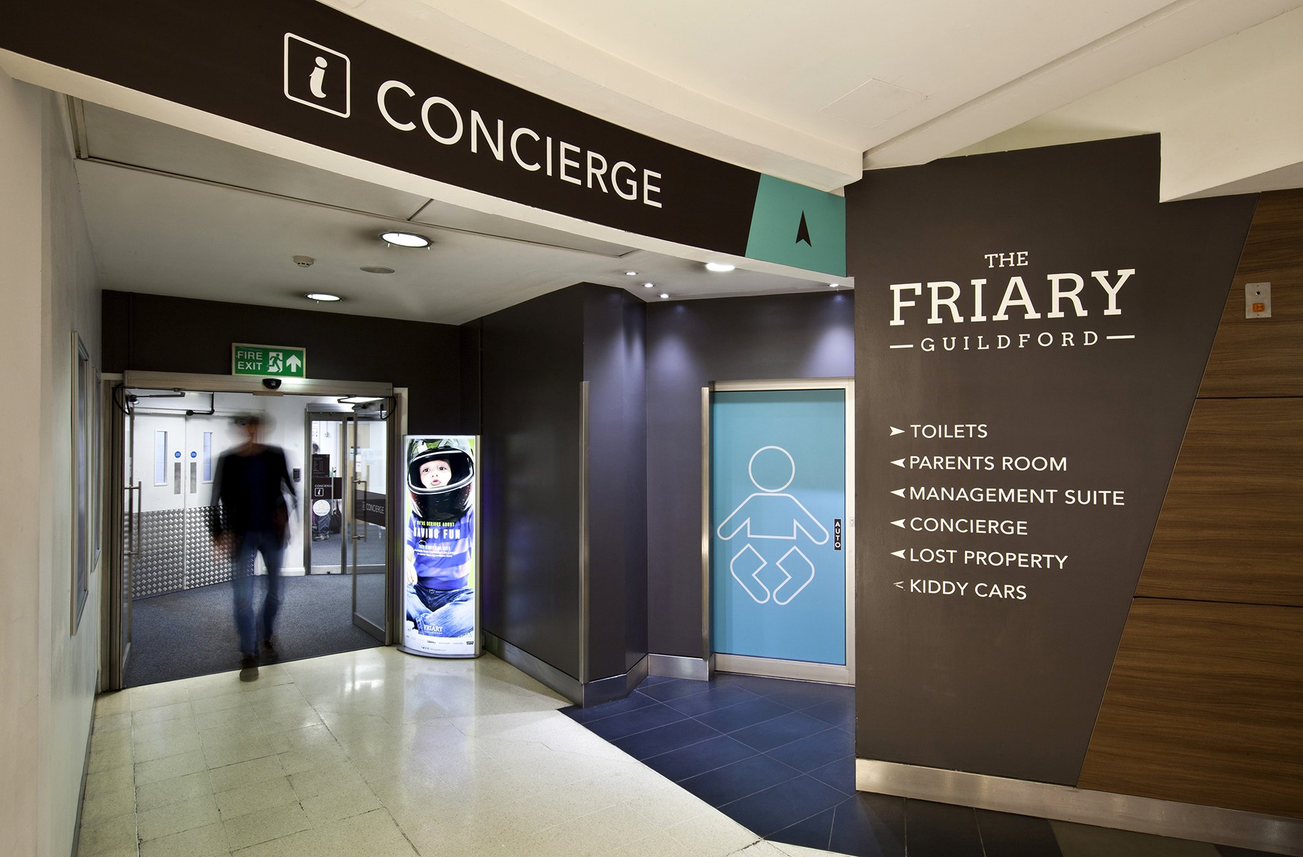 Way-finding signage at The Friary shopping centre in Guildford Beyond London The Friary Shopping Centre Brand Identity and Shopping Centre enhancement Retail Design Interipr Design Signage & Wayfinding Customer Experience design