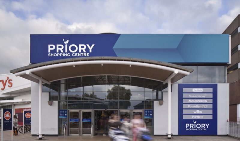 Exterior design of the entrance to Priory shopping centre