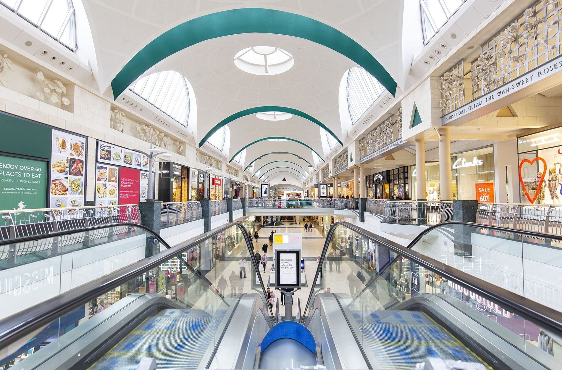 central arcade and architecture at bluewater shopping centre Beyond London Bluewater Shopping Centre Retail Design management Asset Enhancement Customer Experience design RDC