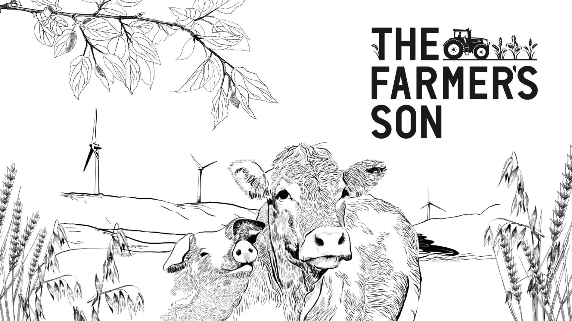 The Farmer's Son illustration of cows and pigs on the farm