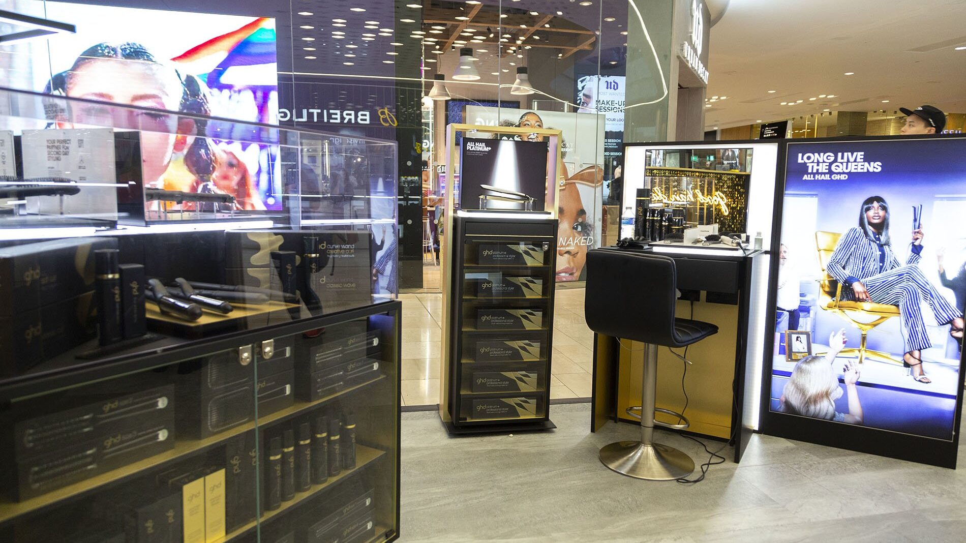 GHD kiosk at westfield london Beyond London GHD Retail Design Customer Experience design