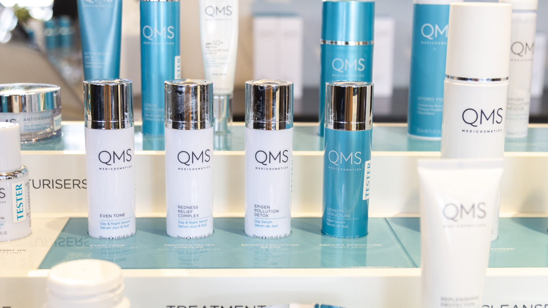 QMS cosmetics table top Liberty's unit