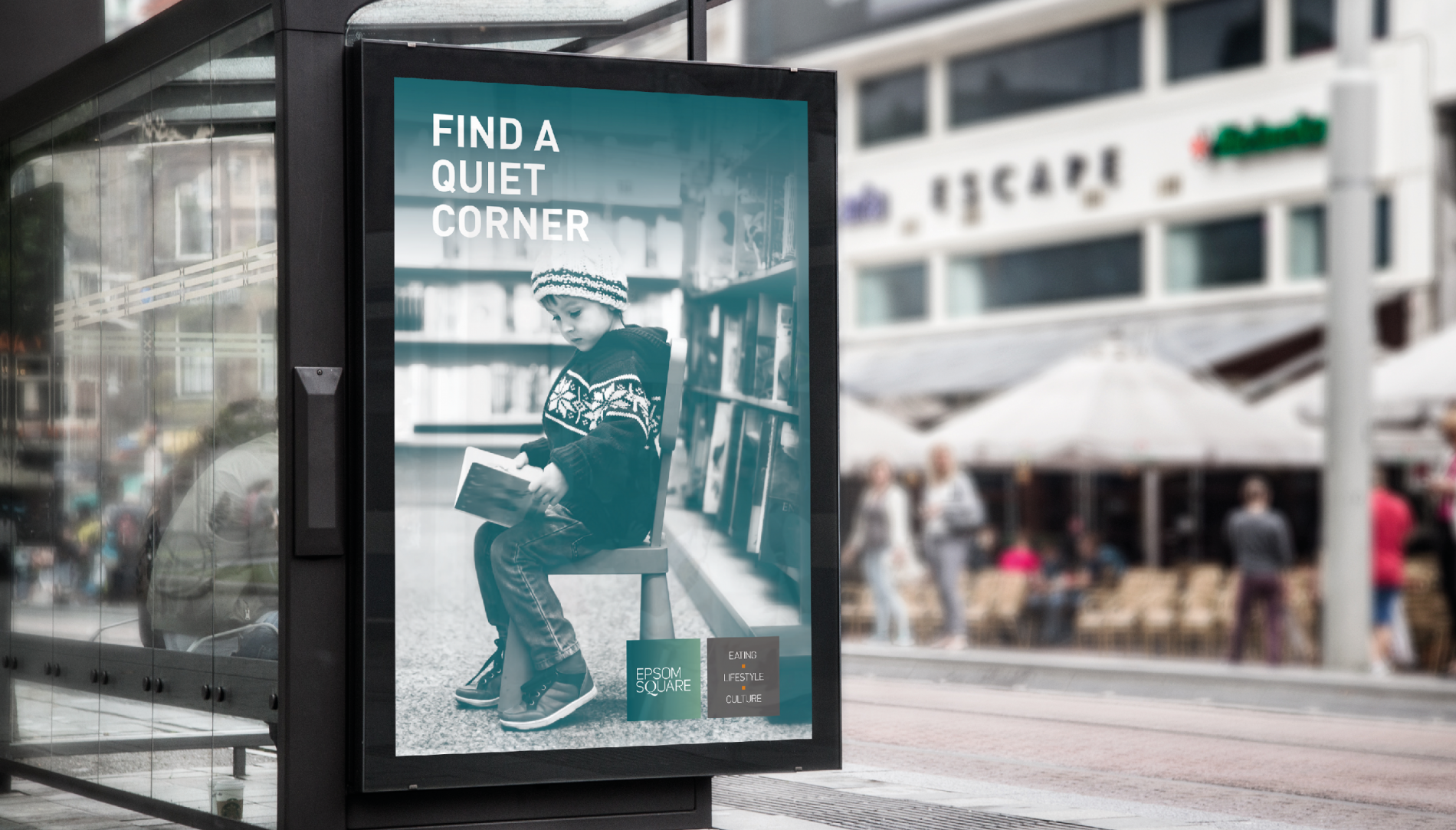 Epsom Square shopping centre billboard advertisement Beyond London Eposom Square Shopping Centre Retail Design Asset Enhancement Brand Identity Signage & Wayfinding Customer Experience design