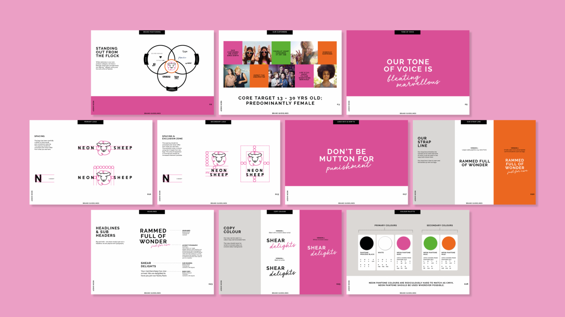 Neon Sheep brand guidelines pages