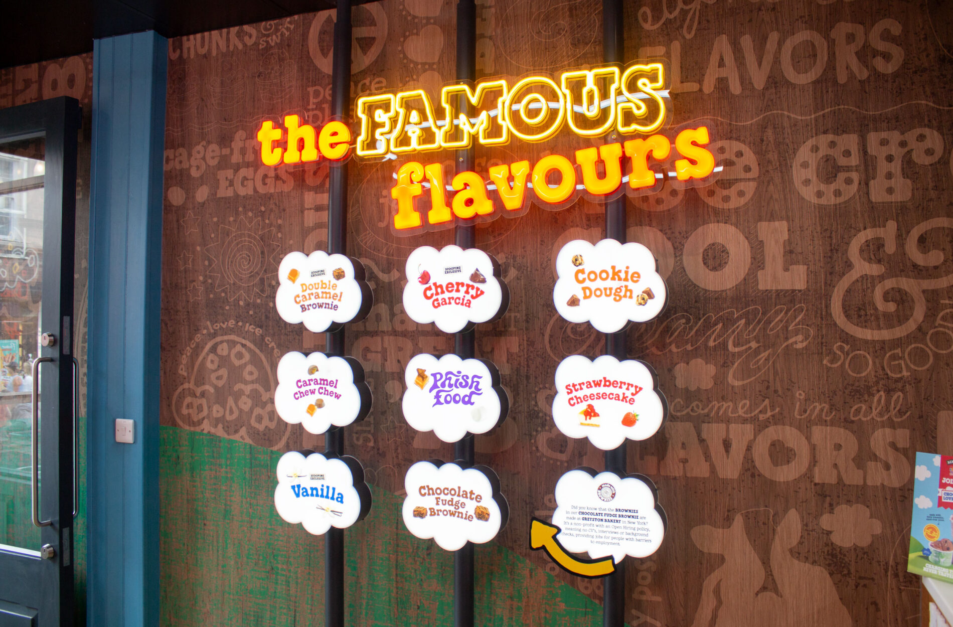Ben & jerry's Branding Shopfront Design Interior Wall Graphics The famous flavours Lighting LED Neon