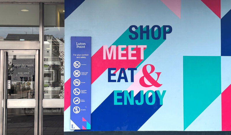 Luton Point shopping centre wall painted graphics typography