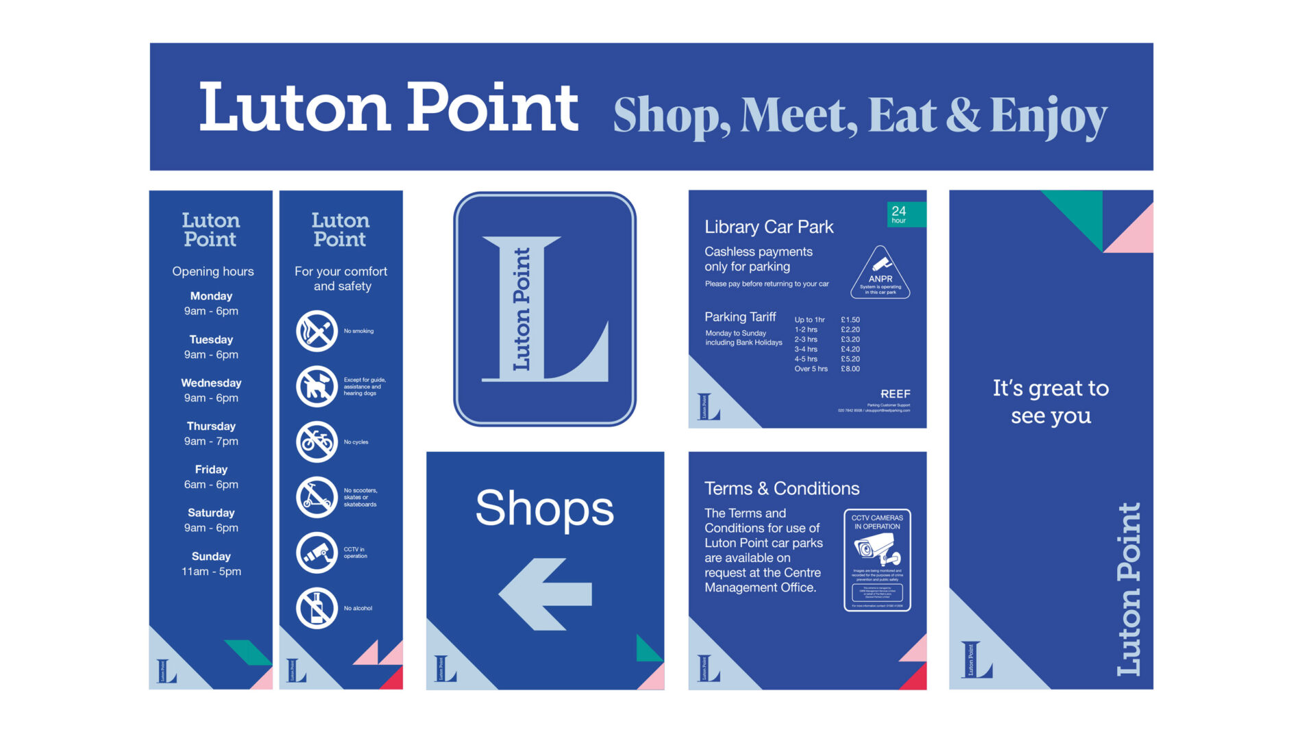 Luton Point shopping centre flat graphic signage