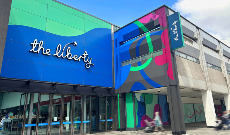 The Liberty Romford shopping centre branding entrance large graphics painted signage