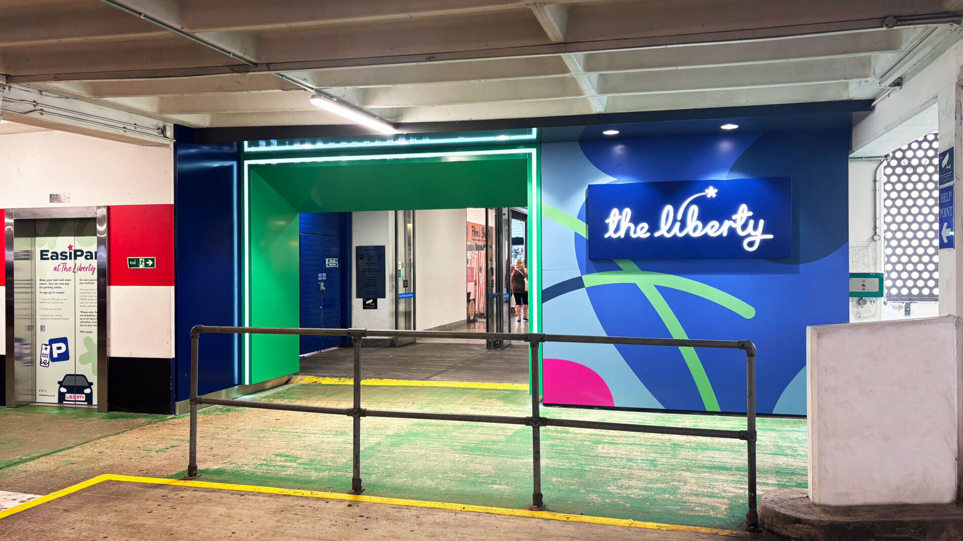 The Liberty shopping centre car park lighting portal entrance