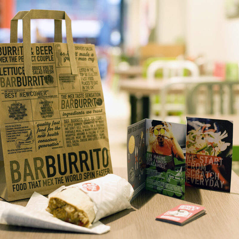 Barburrito packaging and menu Beyond London Barburrito Brand Identity Retail Design Food & Beverage design F&B Customer Experience design Restaurant